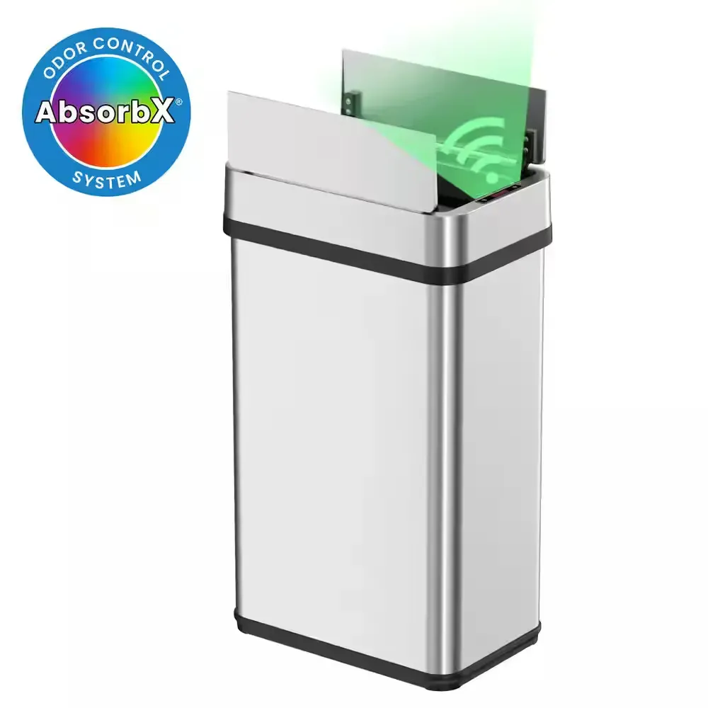 4 Gal. / 16 Liter Stainless Steel Household Metal Trash Can with Sensor Lid and Odor Filter (Left) - image 1