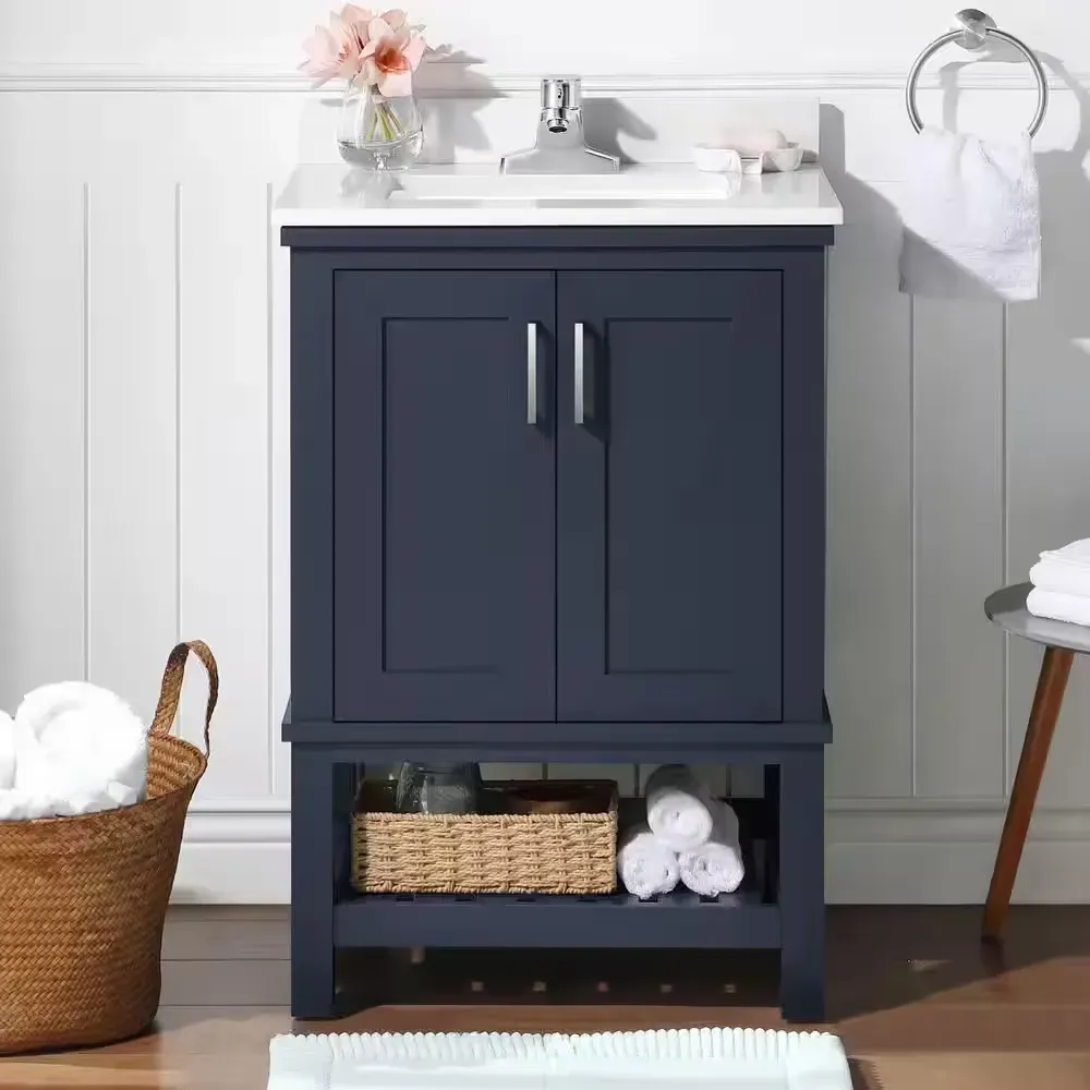 Tupelo 24 in. Single Sink Midnight Blue Bath Vanity with White Engineered Stone Top (Assembled) - image 1