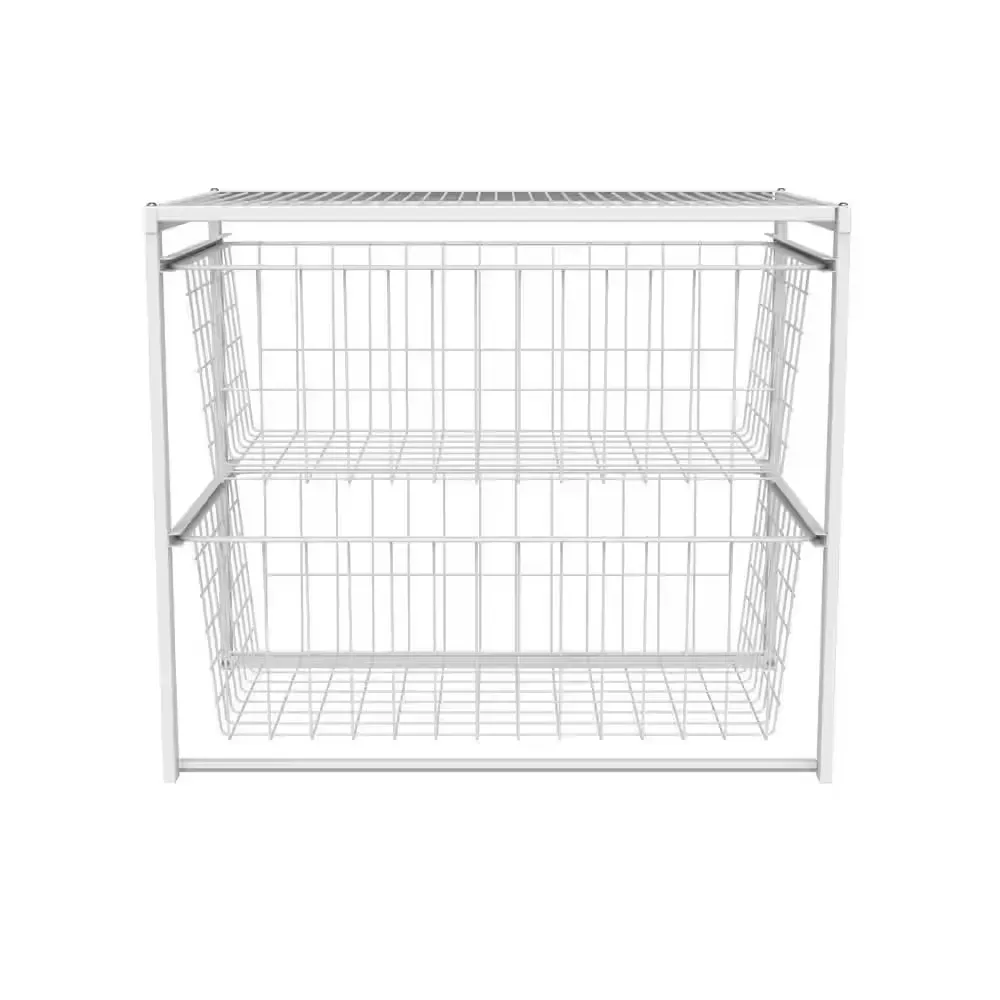 18.54 in. H x 21.75 in. W White Steel 2-Drawer Close Mesh Wire Basket - image 1