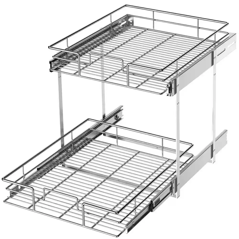 2-Tier 20 in. W x 21 in. D Silver Metal Individual Pull Out Cabinet Organizer - image 1