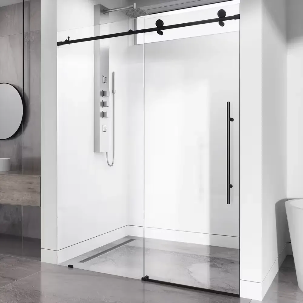 Elan E-Class 56 to 60 in. W x 76 in. H Frameless Sliding Shower Door in Matte Black with 3/8 in. (10 mm) Clear Glass - image 1
