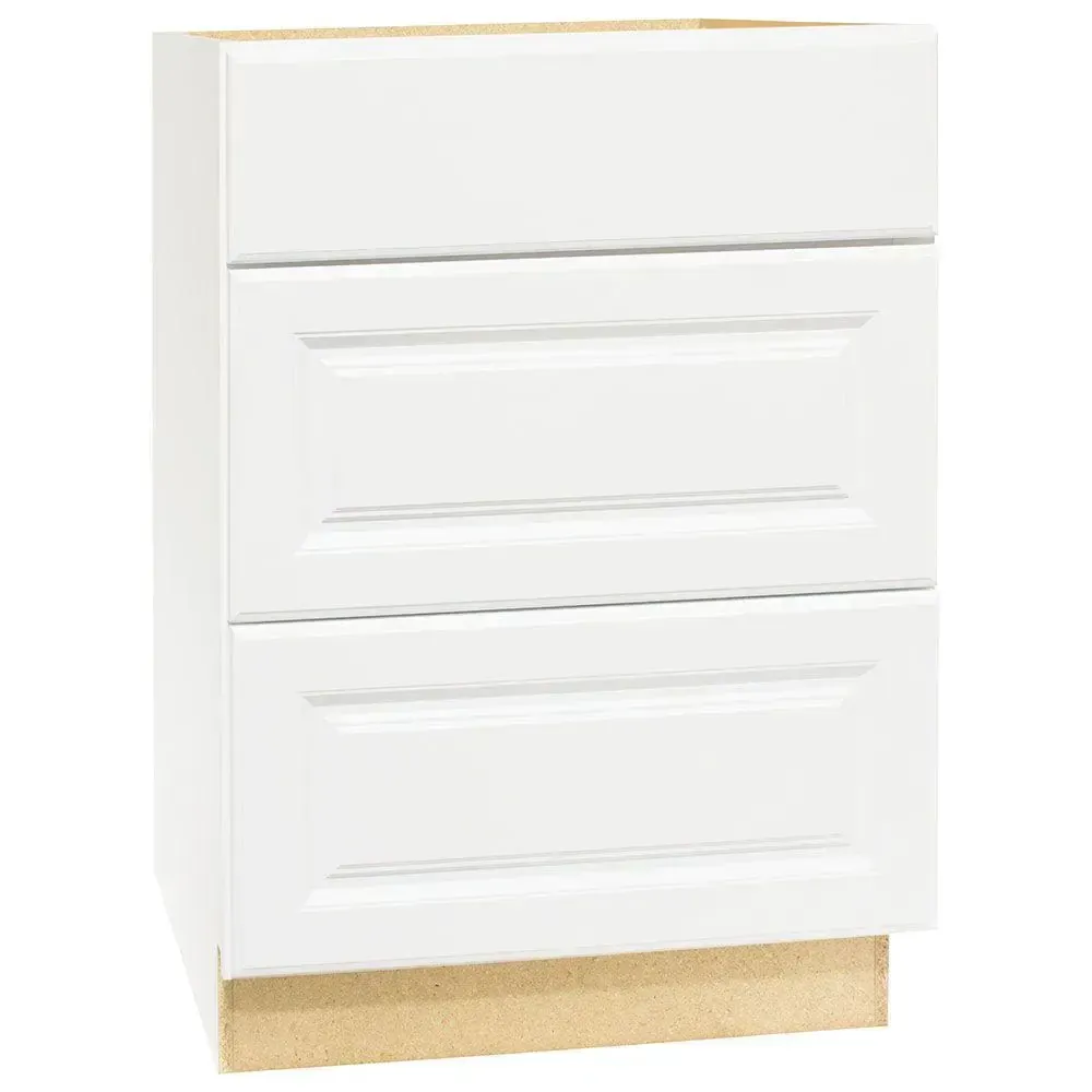 Hampton 24 in. W x 24 in. D x 34.5 in. H Assembled 3 Drawer Base Kitchen Cabinet in Satin White - image 1
