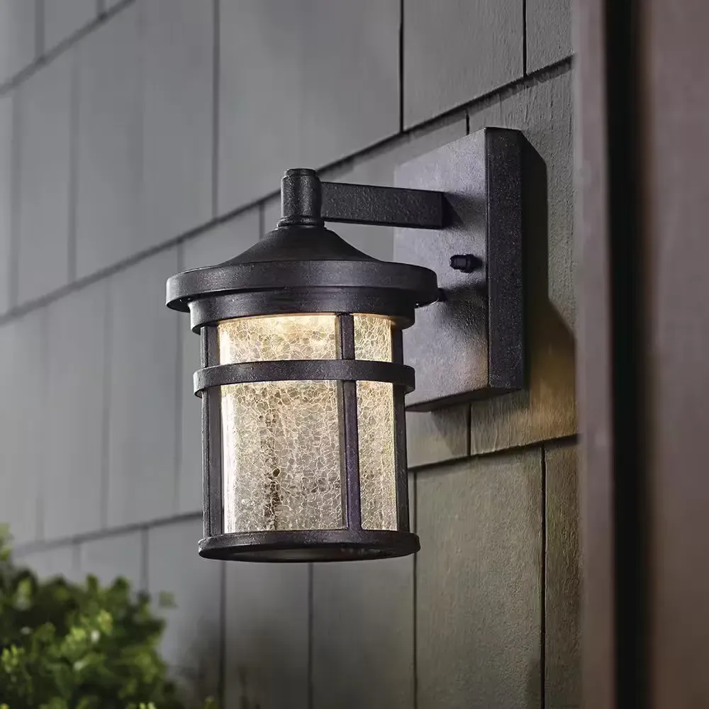 Westbury 8.5 in. Aged Iron Small LED Outdoor Wall Light Fixture Sconce with Clear Crackled Glass - image 2