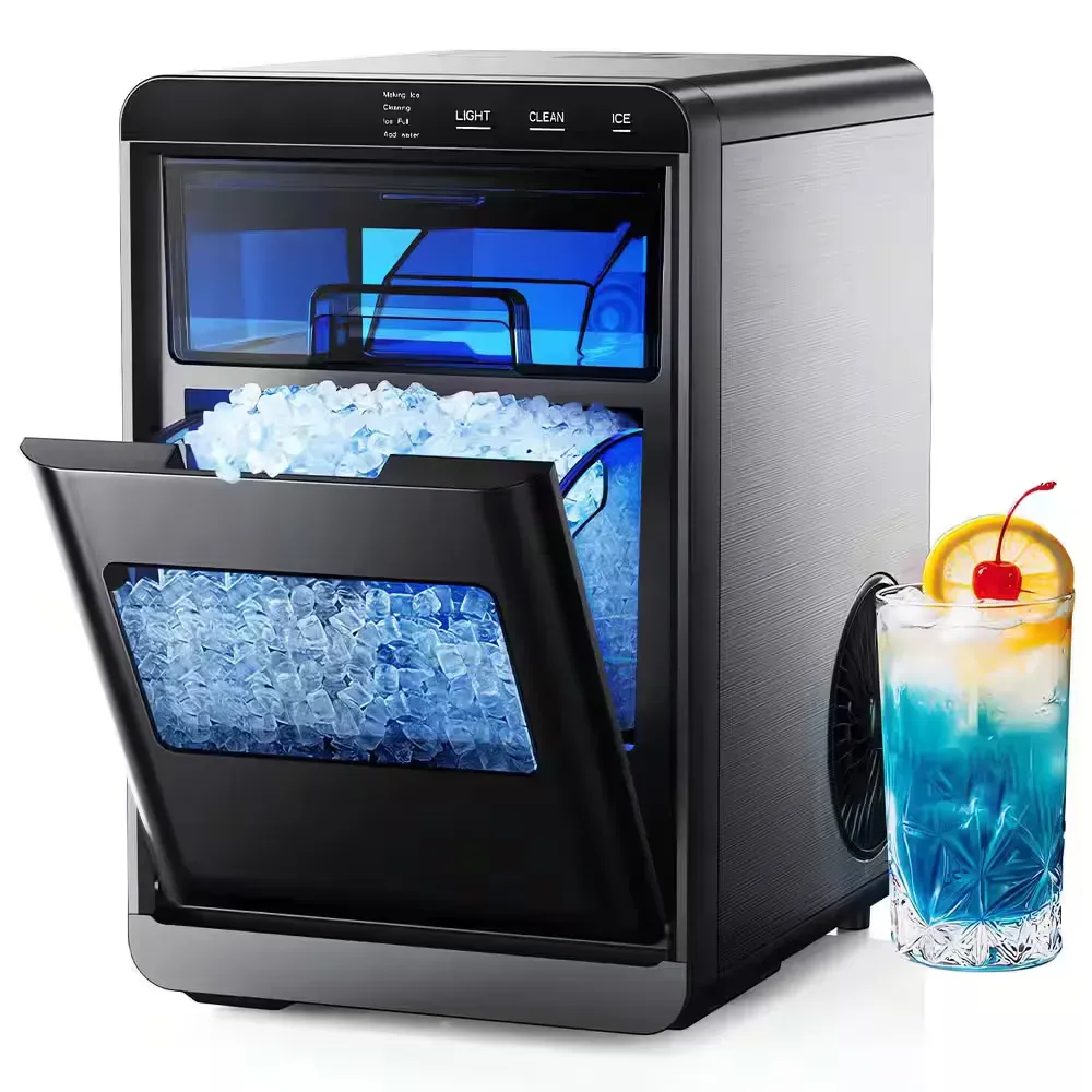 9.6 in. 45lb/24H Nugget Ice Countertop Portable Ice Maker in Black - 9 Cubes/6Mins, Auto-Clean, Basket and Scoop - image 1
