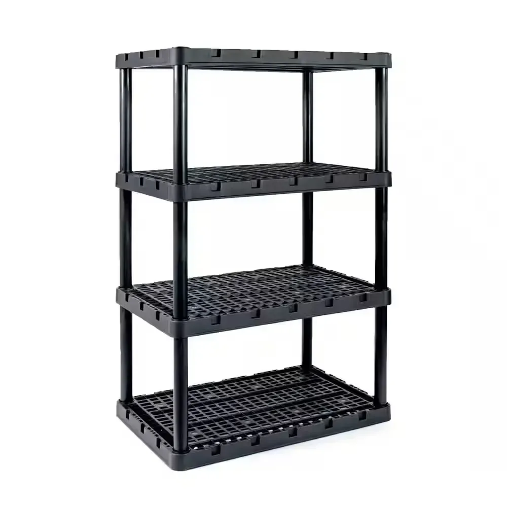 *** damage Black 24 in. x 56.25 in. x 36 in. Knect-A-Shelf 3-Tier Plastic Light Duty Interlocking Storage Shelving Unit - image 1
