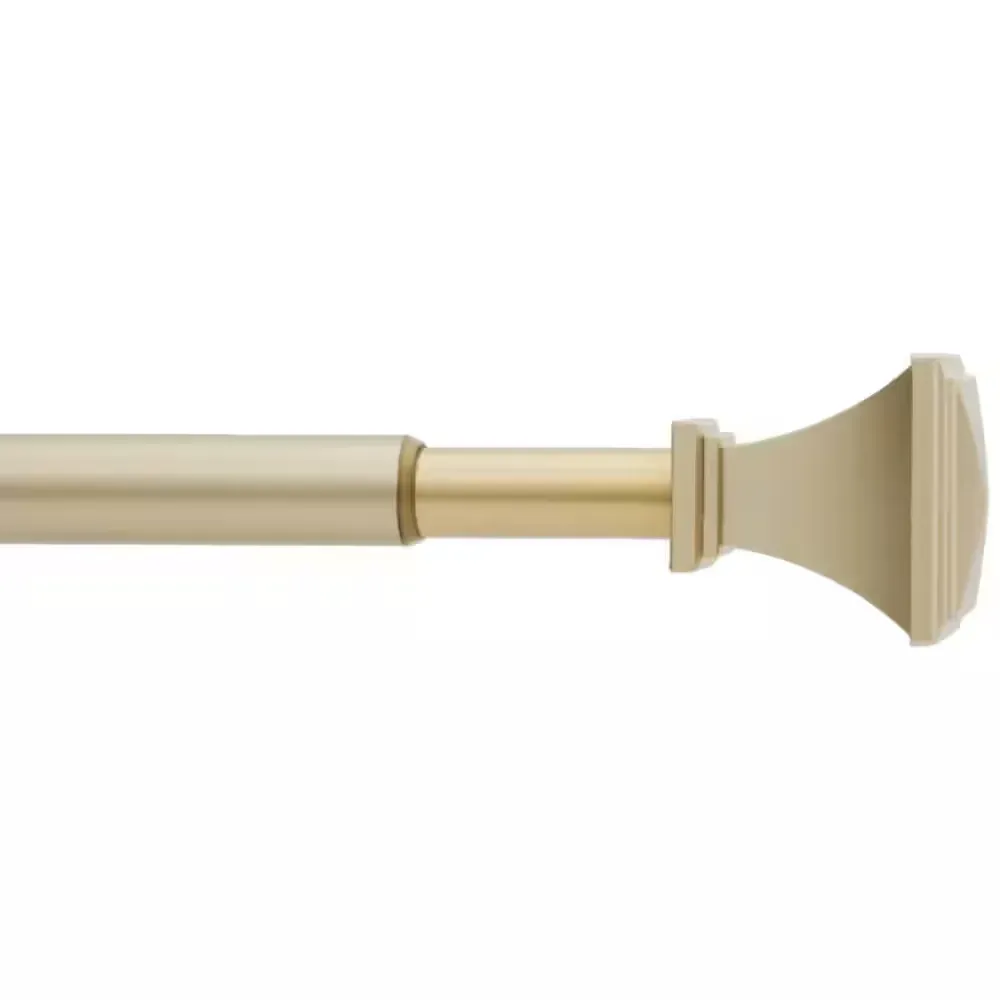 48 in. - 84 in. Telescoping 5/8 in. Single Curtain Rod Kit in Champagne Gold with Trumpet Square Finials - image 1