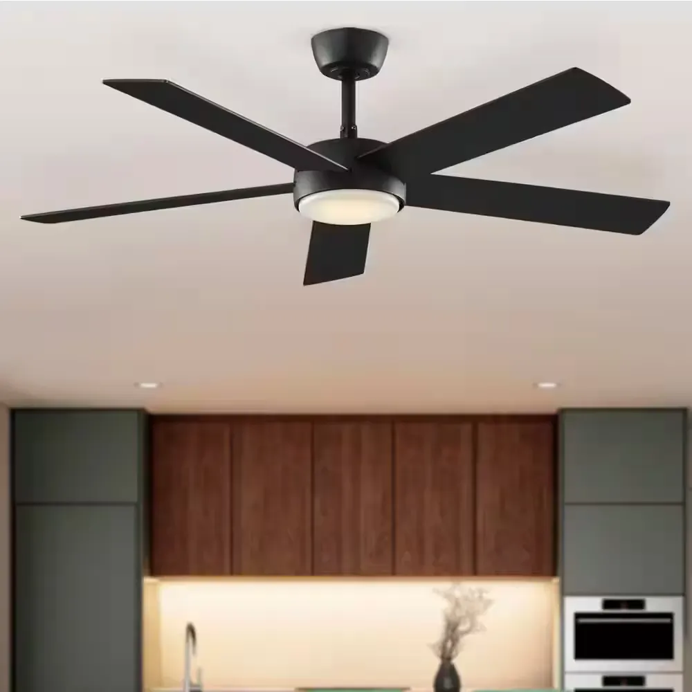 Benning 52 in. Indoor Matte Black Downrod Mount Ceiling Fan with Adjustable White Light LED and Remote Control Included - image 1