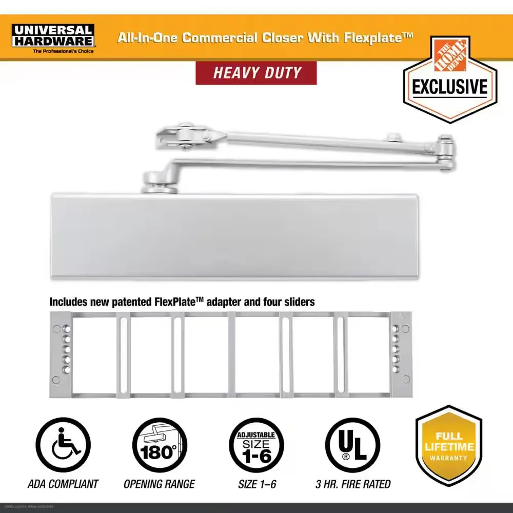 Heavy-Duty All-in-One Aluminum Commercial Door Closer with Flex Plate - image 1