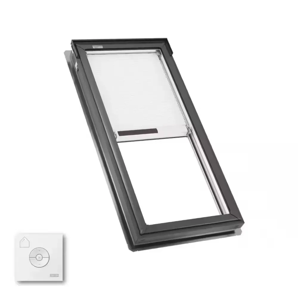 21 in. x 45-3/4 in. Fixed Deck Mount Skylight with Laminated Low-E3 Glass, White Solar Powered Room Darkening Shade - image 1
