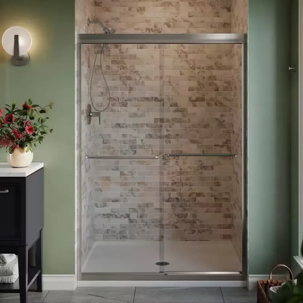 Lively 45-48 in. W x 70 in. H Frameless Sliding Shower Door in Brushed Nickel with 1/4 Thick Crystal Clear Glass - image 1