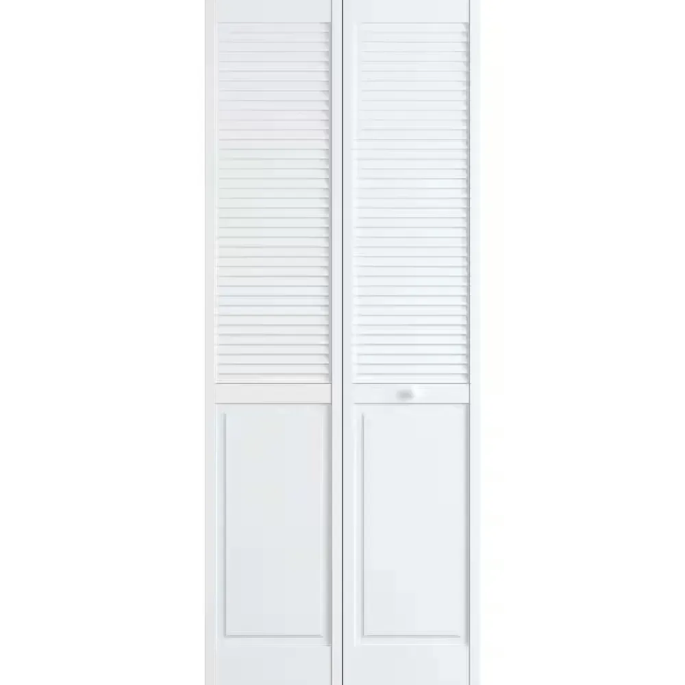 *** It has some flaws ***30 in. x 80 in. Louver/Panel Solid Core White Painted Pine Wood Bi-fold Door with Hardware - image 1