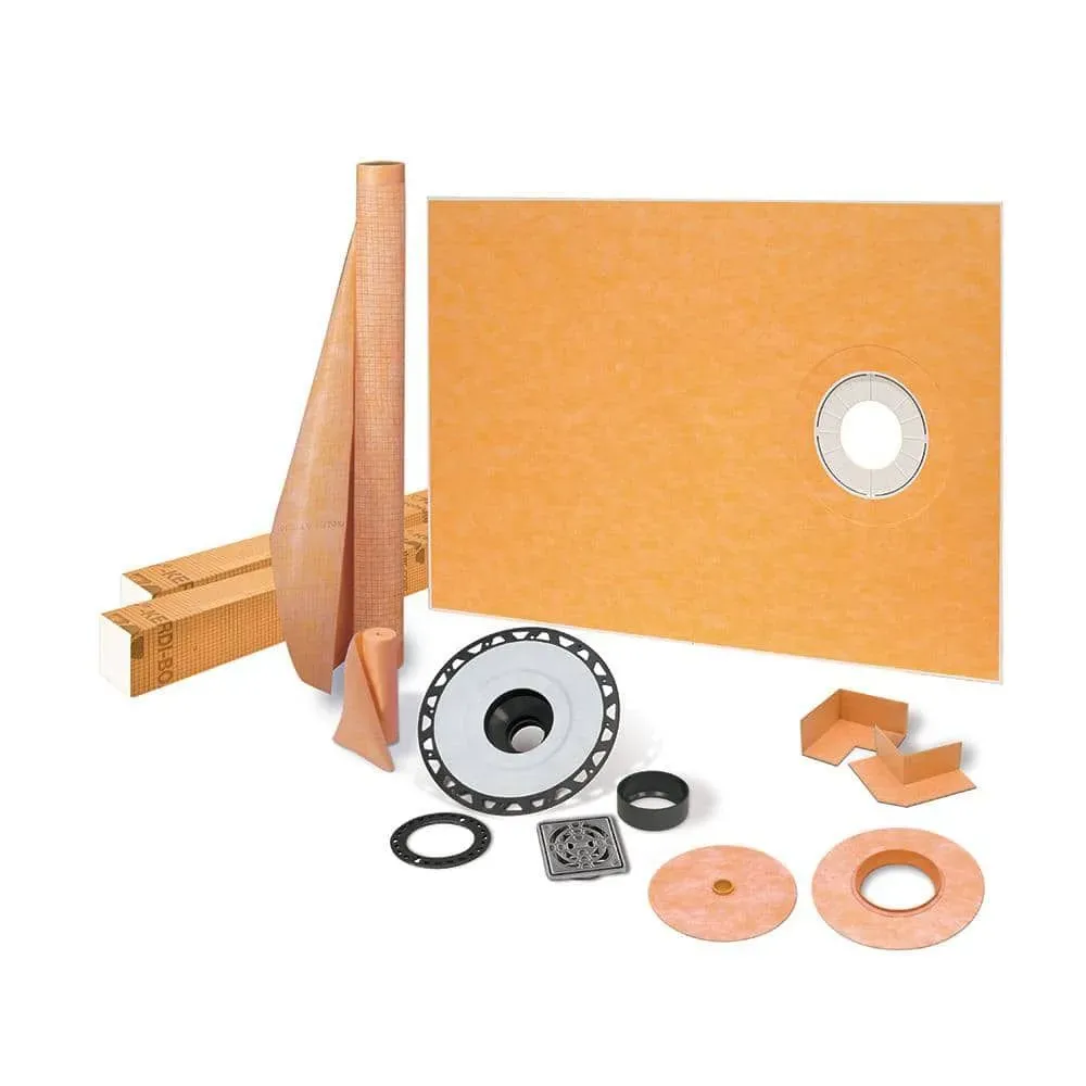 Schluter Kerdi-Shower-Kit 38 in. x 60 in. Off-Center Shower Kit in ABS with PVC Flange Stainless Steel Drain Grate - image 1