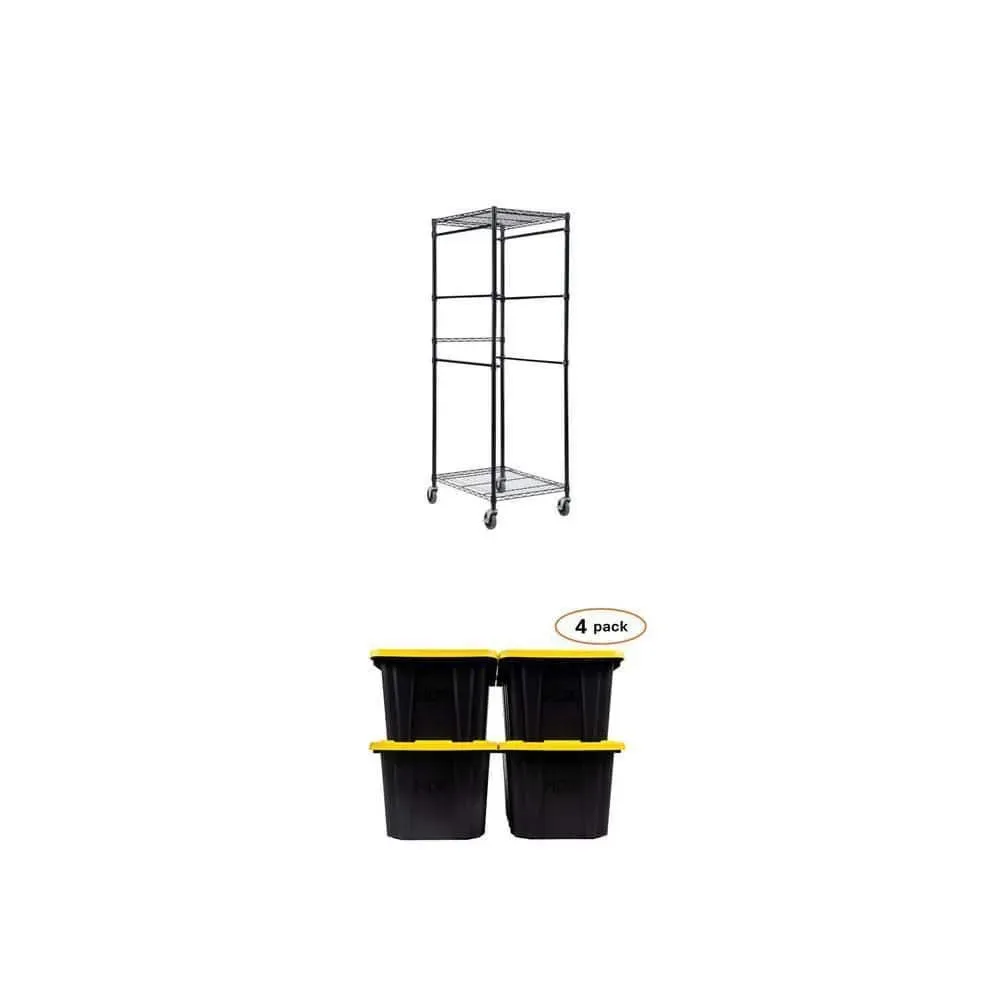 HDX Tote Rack (22 in. W) with Steel Wire Shelf and 27 Gallon Tough Storage Tote with Yellow Lid (4-Pack) - image 1