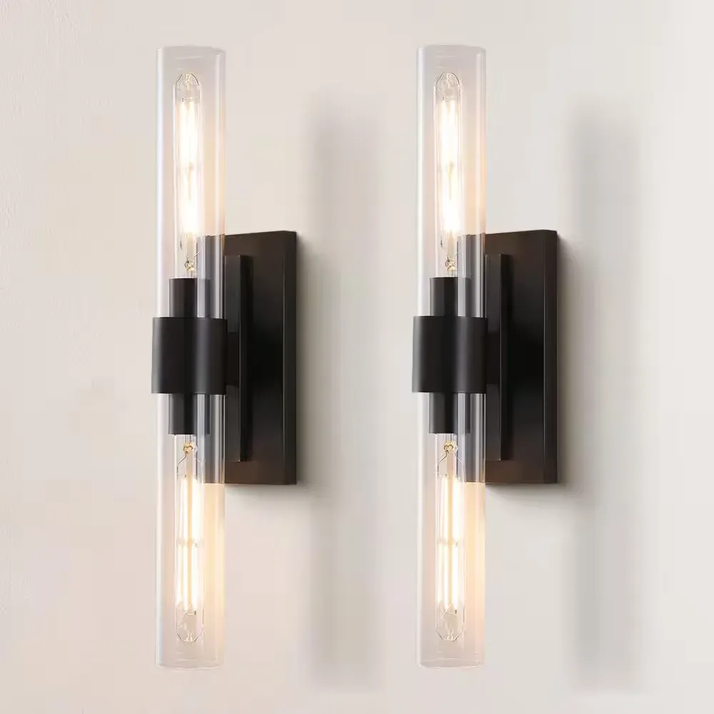 24.8 in. 2-Light Matte Black Wall Sconce, Vanity light, Modern Wall Light for Living Room, Bathroom, Bedroom (Set of 2) - image 1