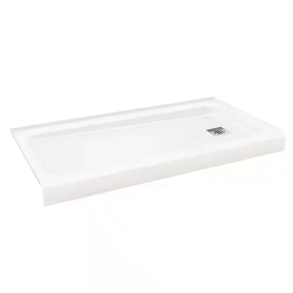 Aloha ShowerCast 60 in. L x 30 in. W Alcove Shower Pan Base in White with Square Chrome Right Drain - image 1