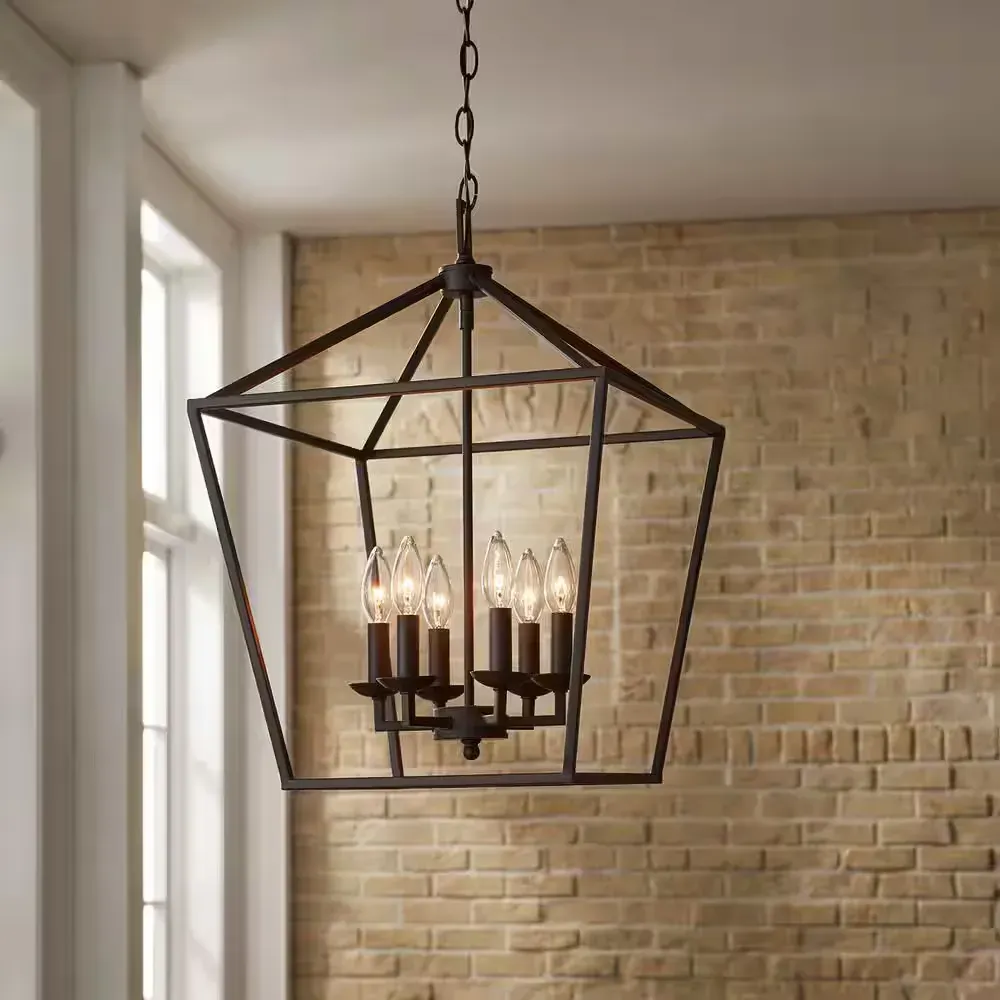 Weyburn 6-Light Bronze Farmhouse Chandelier Light Fixture with Caged Metal Shade - image 1