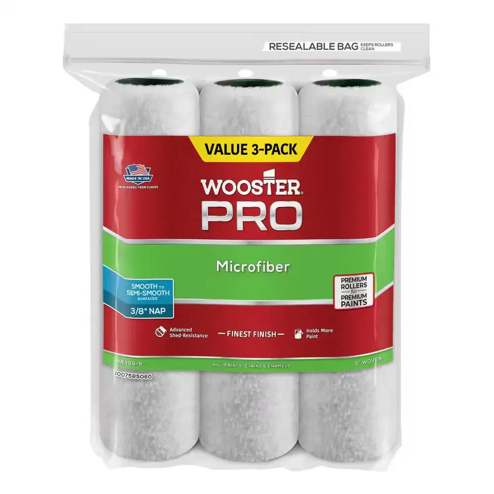 9 in. x 3/8 in. Pro Microfiber High-Density Fabric Roller Cover (3-Pack) - image 1