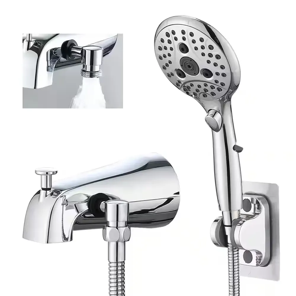 Polished Chrome Bathtub Faucet with Handheld Shower Head Set - image 1
