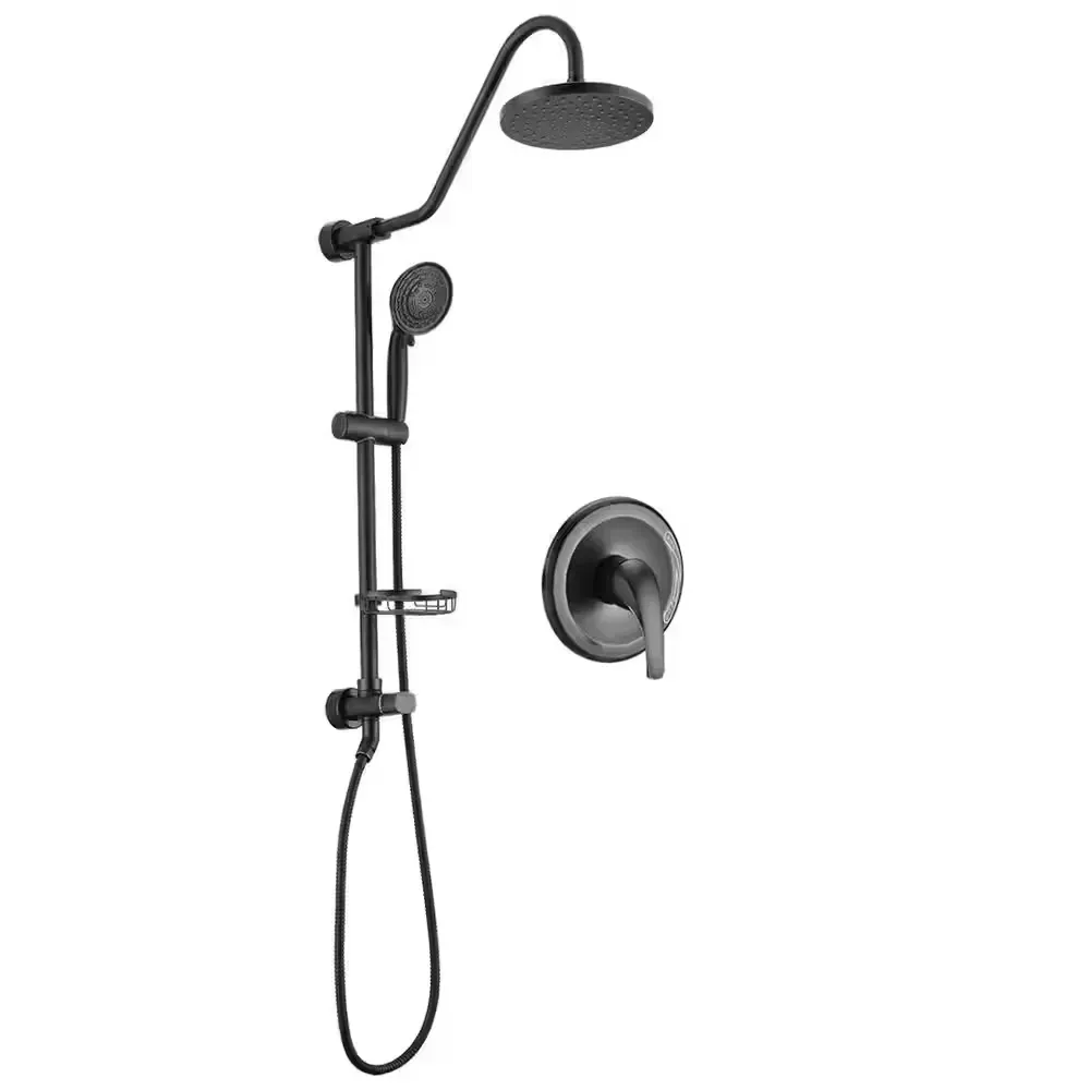 5-Spray Round Wall Bar Shower Kit with Hand Shower with Adjustable Soap Basket in Oil Rubbed Bronze - image 1