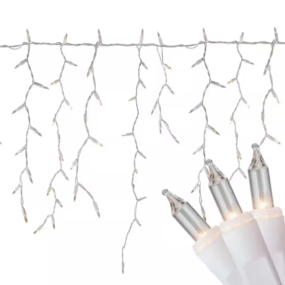 Clear Mini Icicle Christmas Lights with White Wire - image 1