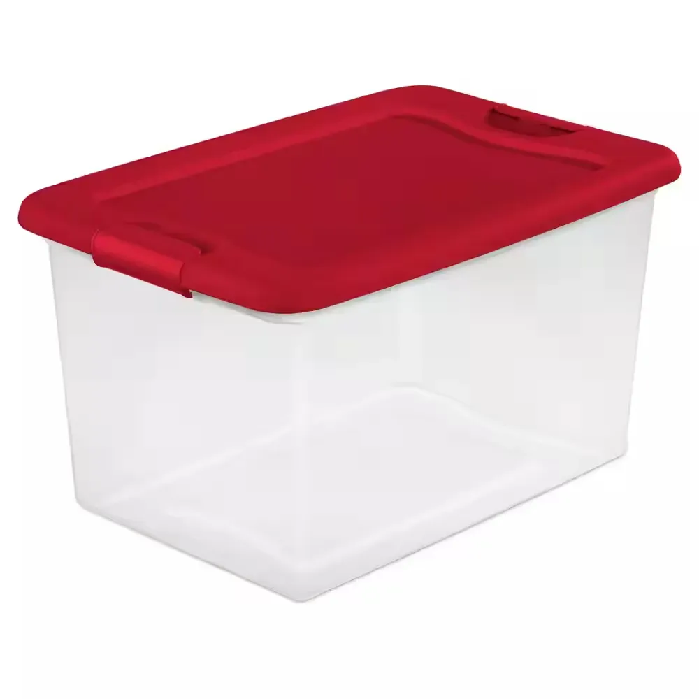 Clear Plastic Storage Tote with Red Latching Lid - image 1