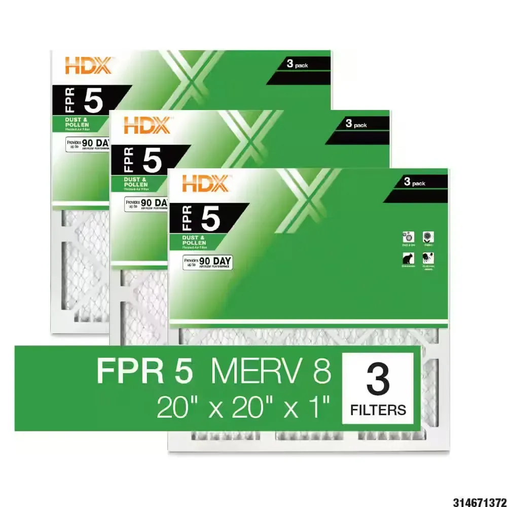 20 in. x 20 in. x 1 in. Standard Pleated Furnace Air Filter FPR 5, MERV 8 (3-Pack) - image 1