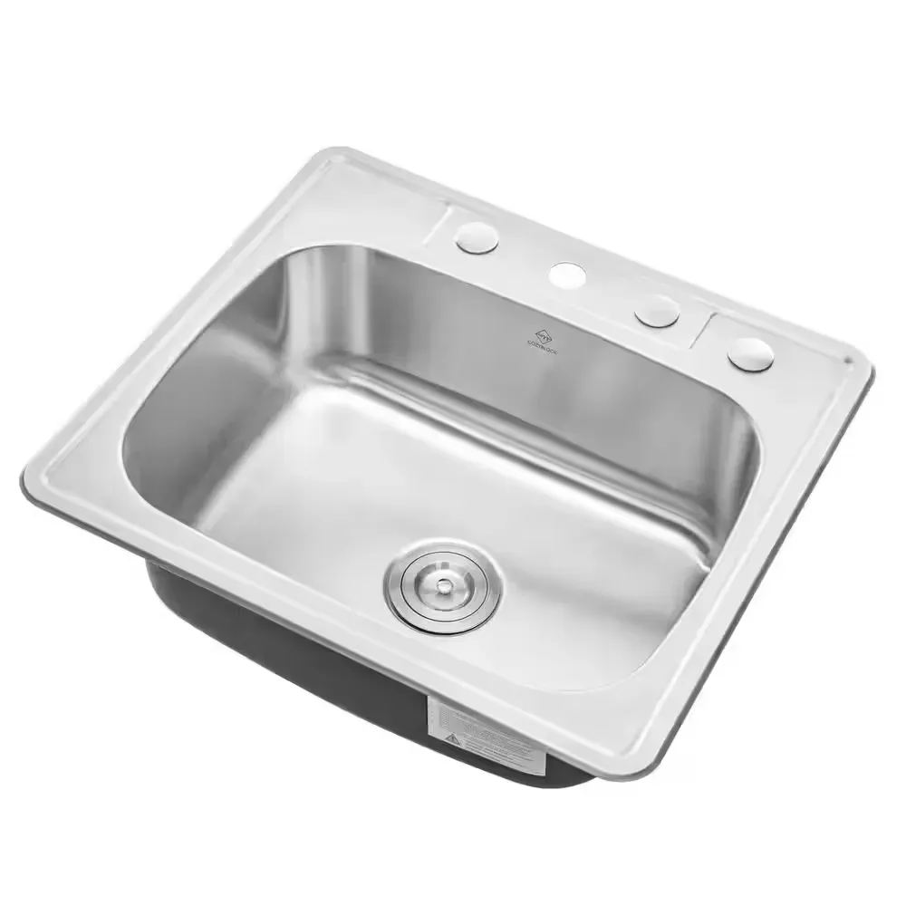 Top Mount Drop-In Stainless Steel 18-Gauge 25 in. x 22 in. x 9 in. Deep 4-Faucet Holes Single Bowl Kitchen Sink - image 1