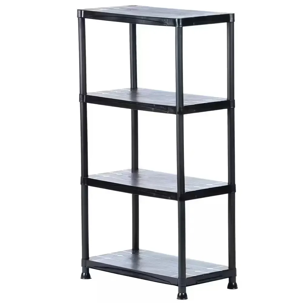 *** one shelf a bit damage 4-Tier Easy Assembly Scratch Resistant Plastic Garage Storage Shelving Unit in Black (28 in. W x 52 in. H x 15 in. D) - image 1