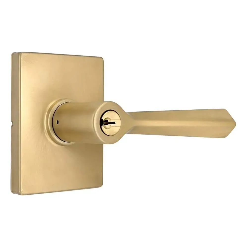 Home Decorators Collection Wilshire Brushed Gold Keyed Entry Door Handle with Rectangle Rose Featuring Dual Keyway - image 1