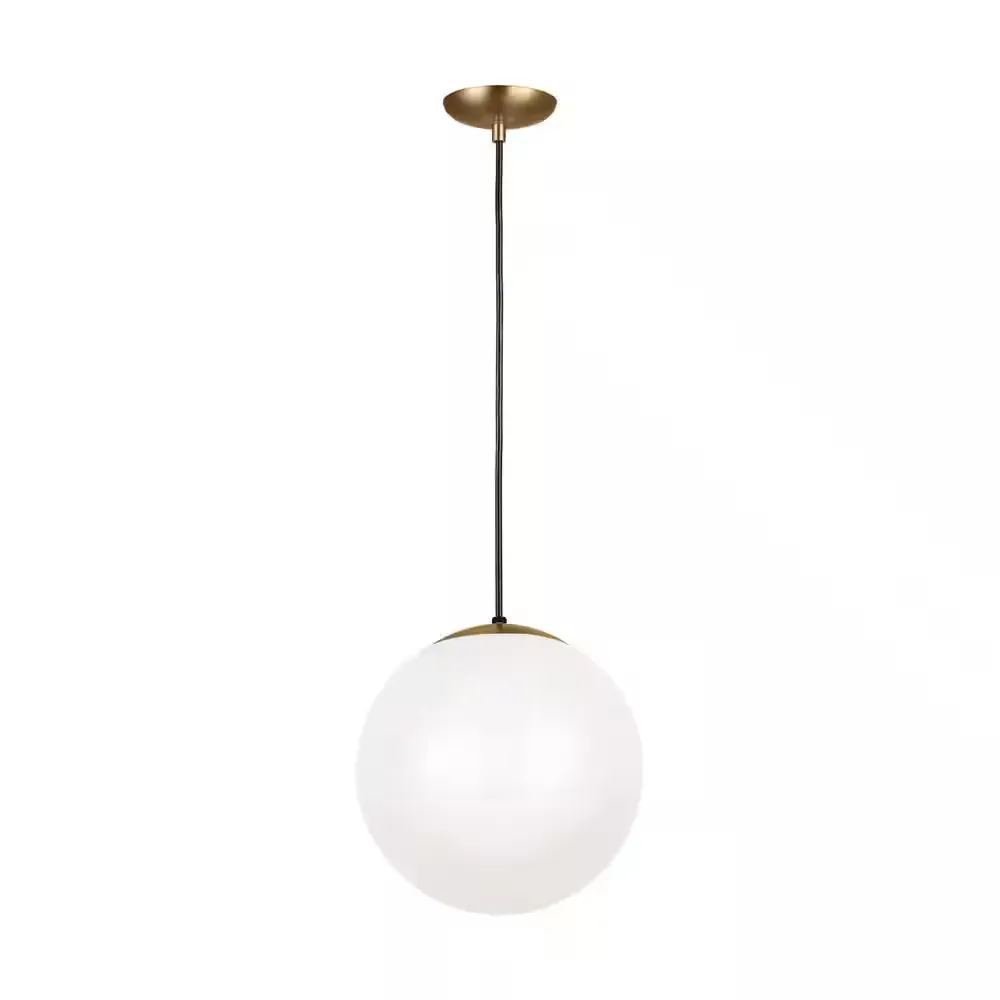 Leo Hanging Globe 14 in. 1-Light Satin Brass Pendant with Smooth White Glass Shade - image 1