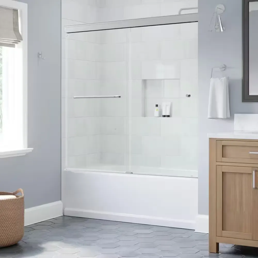 Portwood 60 in. W x 58 in. H Semi-Frameless Sliding Shower/Bathtub Door in Chrome in 6 mm Clear Glass - image 1