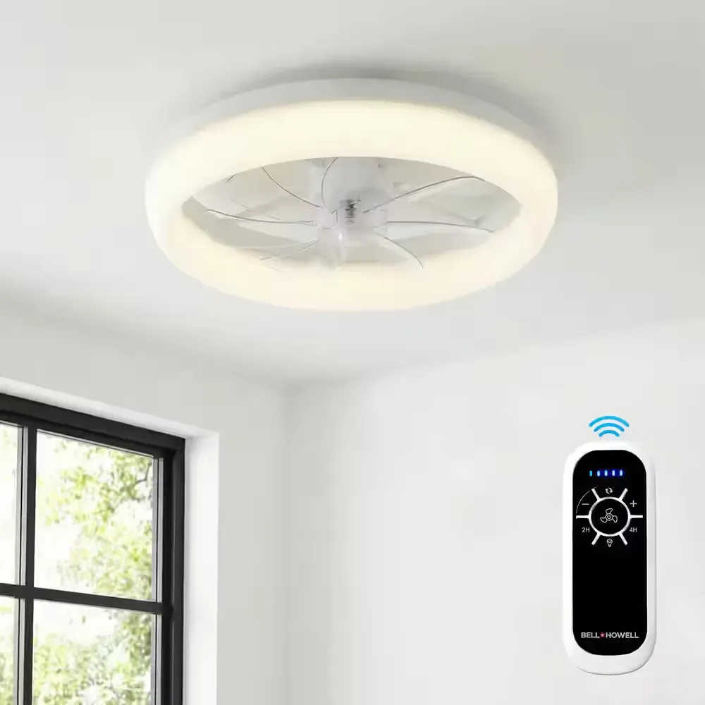 CannonX 19.7 in. Dia. Indoor White Ceiling Fan 4700 Lumen 13.78 in Blade Span Bright LED Standard Flush Mount Fandelier - image 1