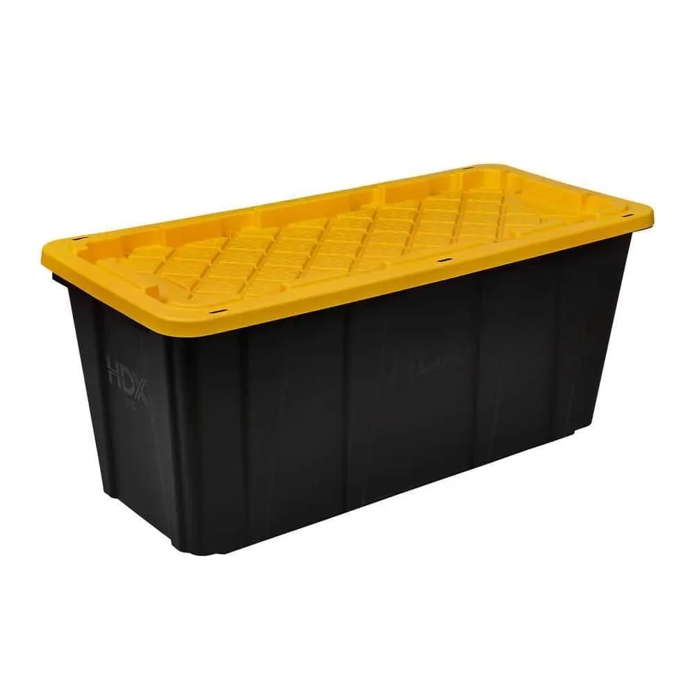 HDX 57 Gal. Tough Storage Tote in Black with Yellow Lid - image 1