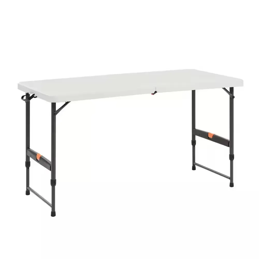 4 ft. Rectangle Almond Resin Top Single Hand Height Adjustable Folding Utility Table Seats 4 - image 1