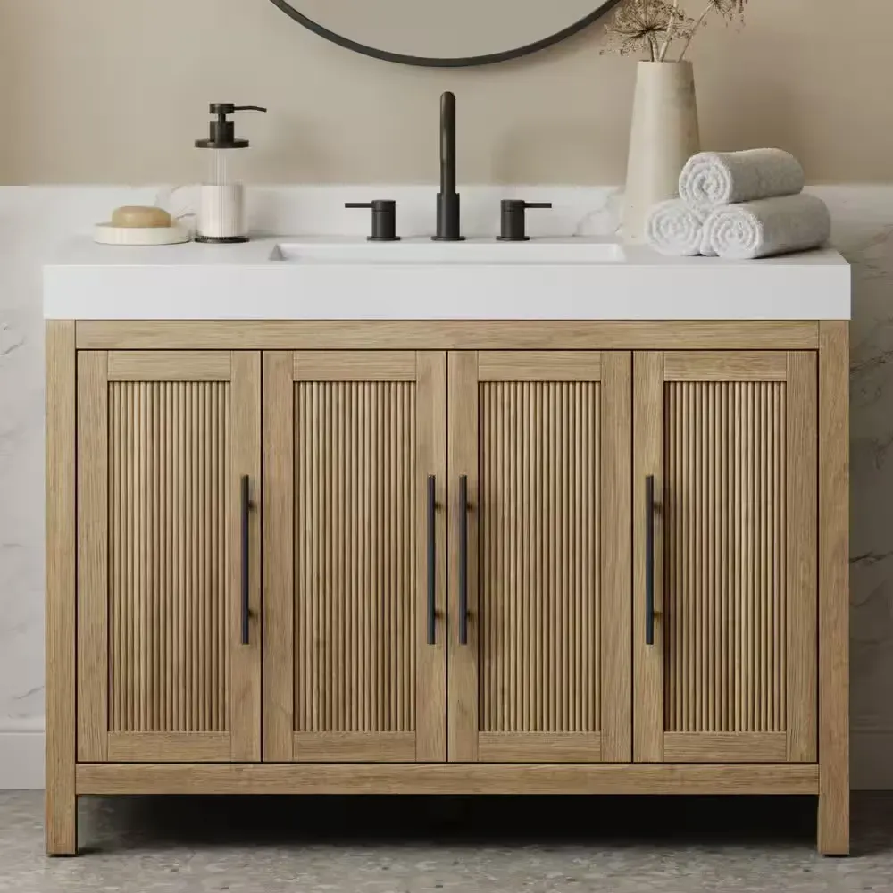 *** It does not include the sink—it is just the cabinet.*** .Cargrove 48 in. Single Sink Oak Bath Vanity with White Resin Composite Top (Assembled) - image 1