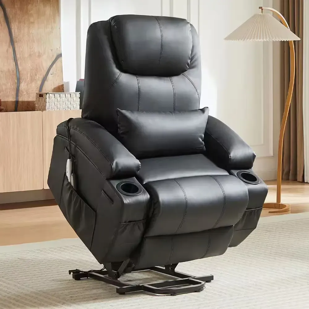35 in. W Black Power Lift Recliner Chair with 8-Point Massage and Heating,Living Room Chair with Pillow and Side Pockets - image 1