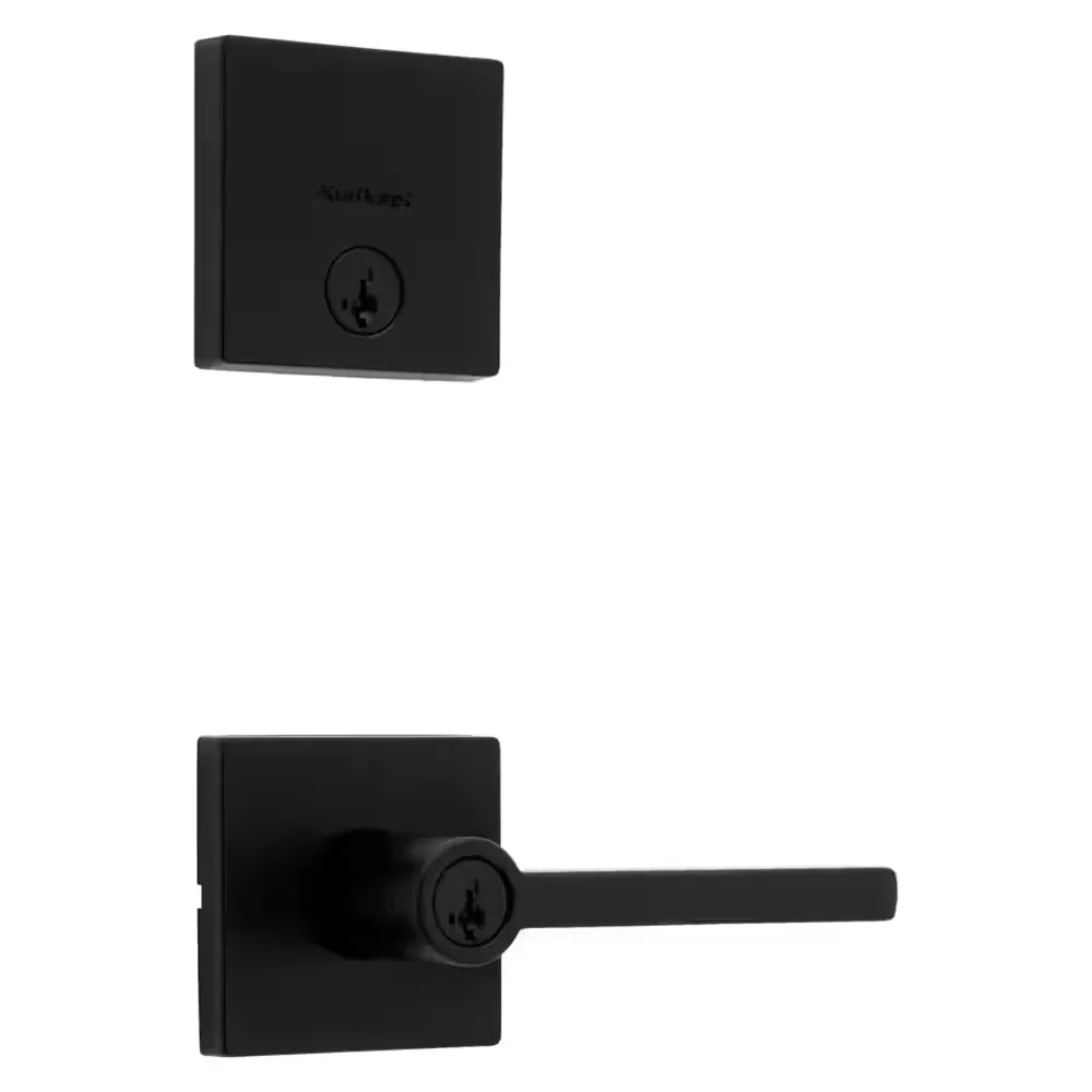 Halifax Matte Black Entry Door Handle with Single Cylinder Deadbolt Combo Pack featuring SmartKey Security - image 1