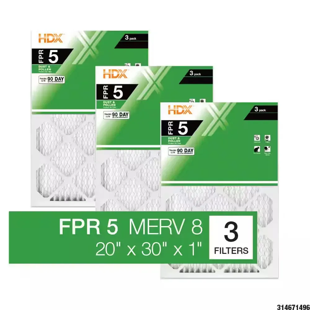 20 in. x 30 in. x 1 in. Standard Pleated Furnace Air Filter FPR 5, MERV 8 (3-Pack) - image 1