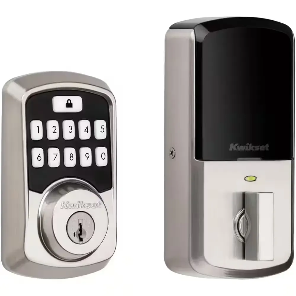 Aura Satin Nickel Single Cylinder Electronic Bluetooth Keypad Smart Lock Deadbolt featuring SmartKey Security - image 1