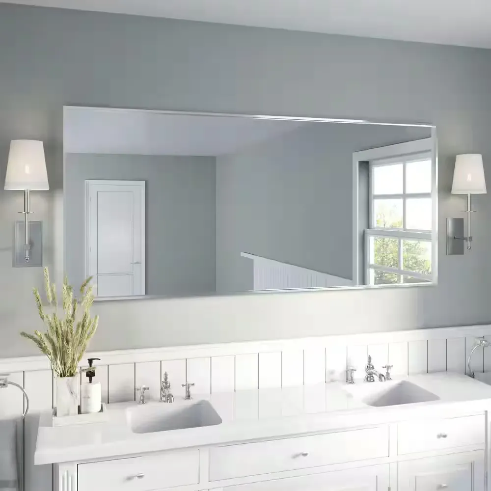 72 in. W x 32 in. H Silver Aluminum Rectangular Framed Wall Bathroom Vanity Wall Mount Mirror - image 1