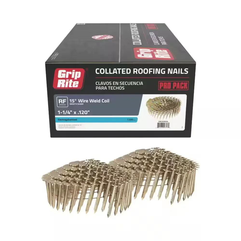 1-1/4 in. x 0.120-Gauge 15° Smooth Shank Electrogalvanized Wire Collated Coil Roofing Nails 7,200 per Box - image 1