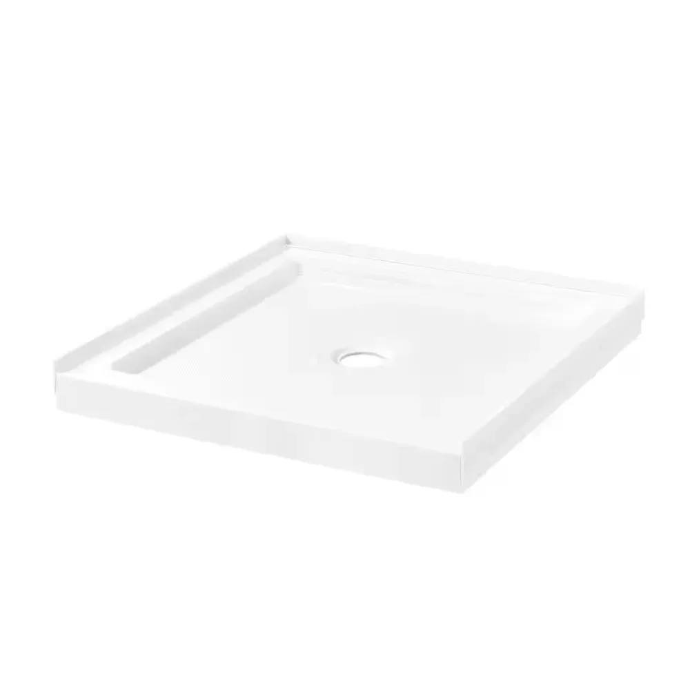 36 in. L x 36 in. W Alcove or Corner Shower Pan Base Square with Center Drain, White Acrylic, Reversible Design - image 1