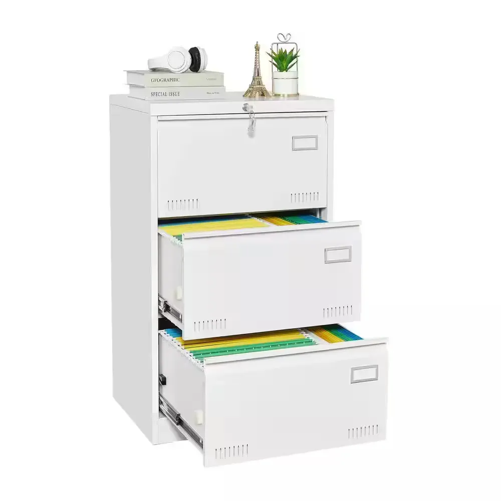 3-Drawer White Metal 23.6 in. W Vertical File Cabinet w/Lock, Suitable for Letter/A4/F4/Legal Size Office Filing Cabinet - image 1