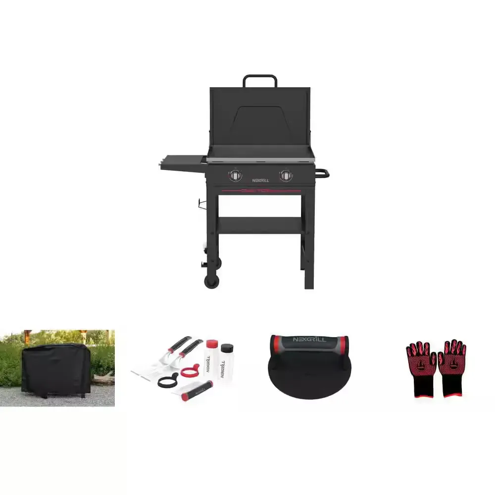 Daytona 2-Burner 28 in. Griddle with Lid, Cover, Starter Pack, Press, Gloves - image 1