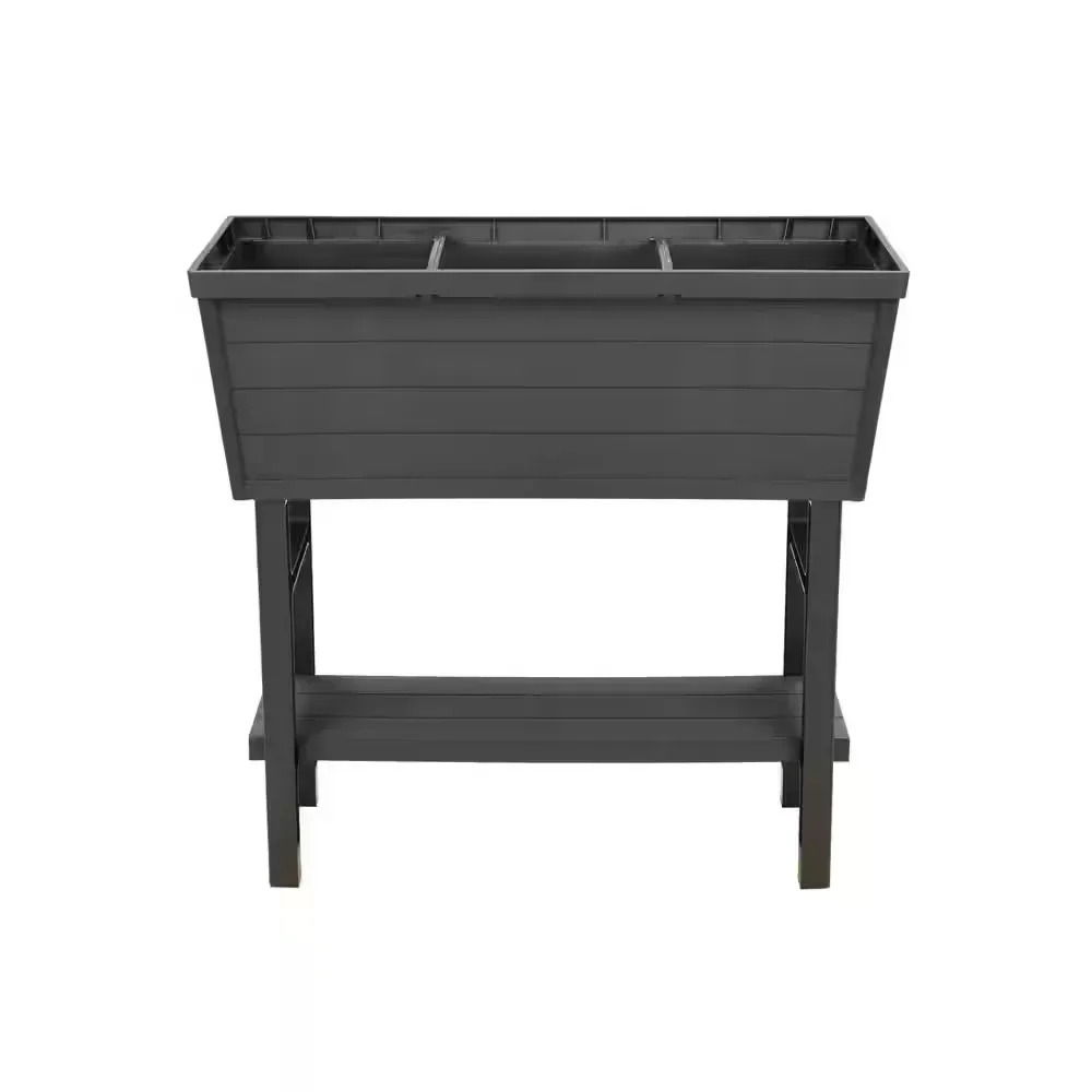 Brown Plastic Elevated Raised Garden Bed with Shelf (11.1 in. L x 32.3 in. W x 14.3 in. H) - image 1