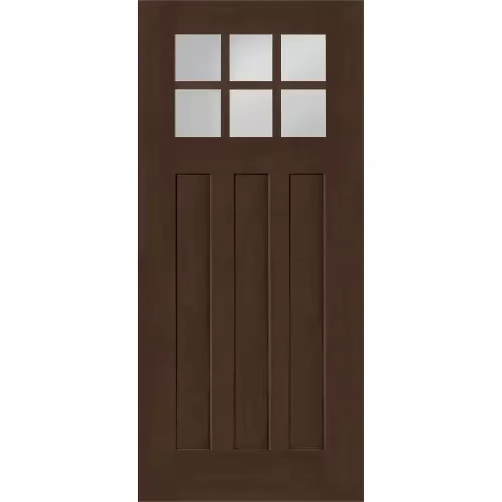 Regency 32 in. x 80 in. Universal Handing 6-Lite Top Lite Clear Glass Hickory Stain Mahogany Fiberglass Front Door Slab - image 1