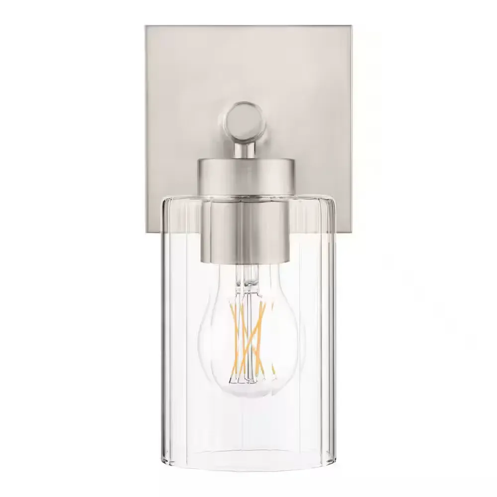 5 in. 1-Light Brushed Nickel Wall Sconce with Clear Ribbed Glass Shade - image 1