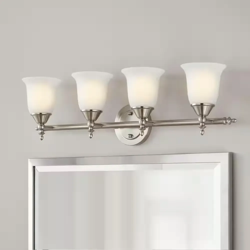 Olgelthorpe 29.8 in. 4-Light Brushed Nickel Bathroom Vanity Light Fixture with Bell Shaped Frosted Glass Shades - image 1