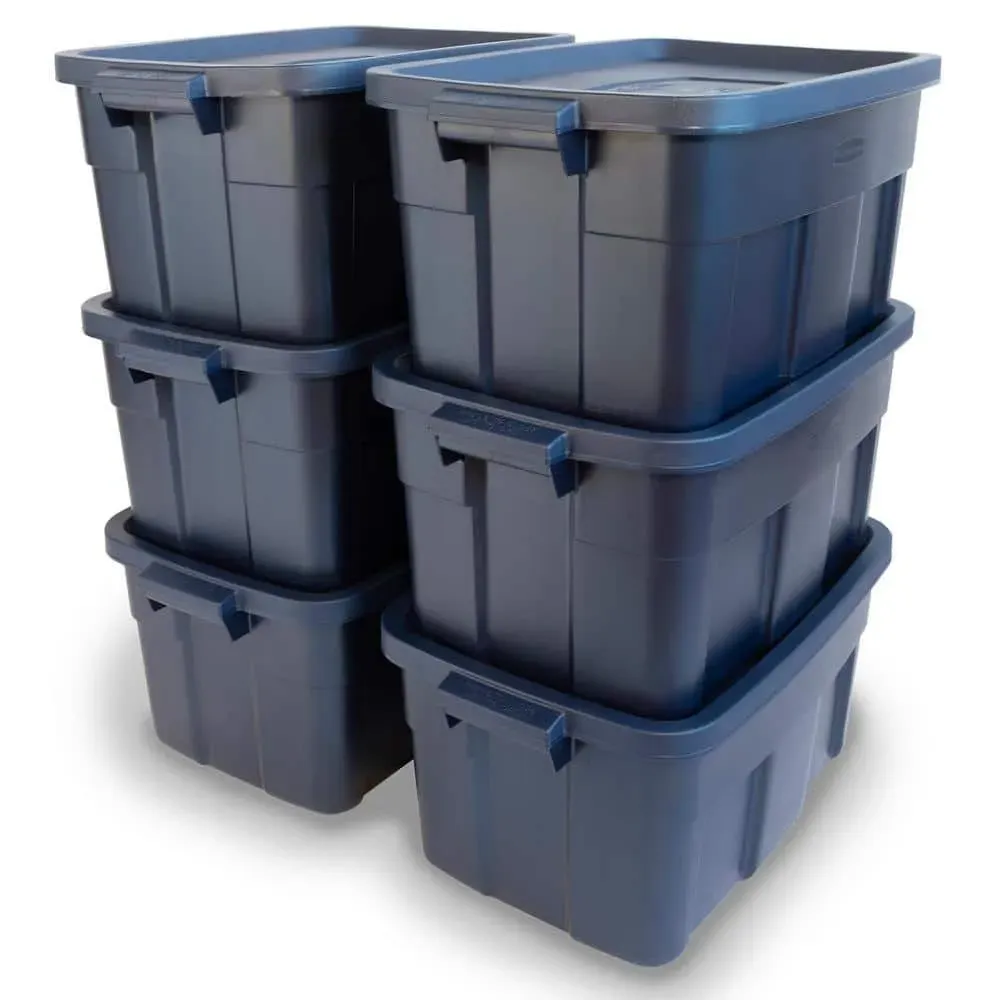 Rubbermaid Roughneck 14-gal. Storage Tote Box in Dark Indigo Metallic (6-Pack) - image 1