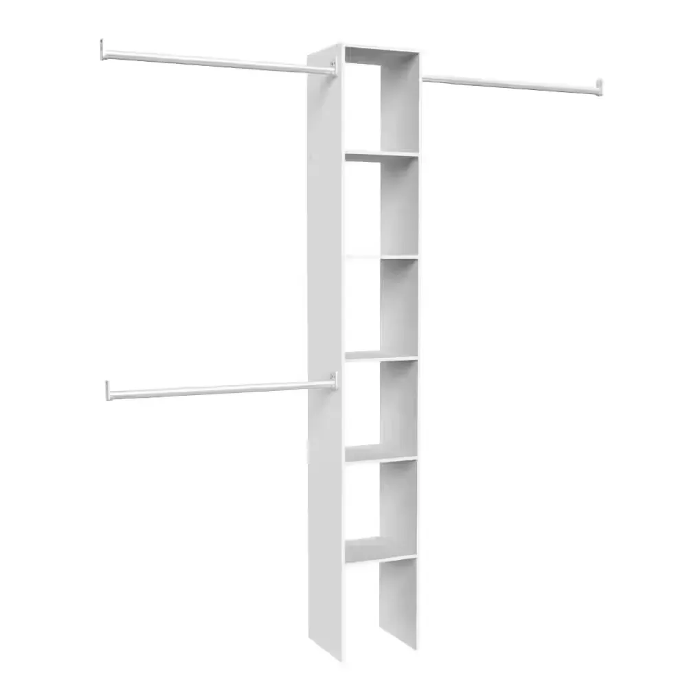 Closet Organizer System with 6-Shelf Tower and Hanging Rods, White - image 1
